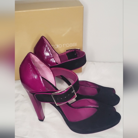 SERGIO ROSSI-size41 or 11-patent leather/suede ankle strap-platform high heel - Picture 3 of 12